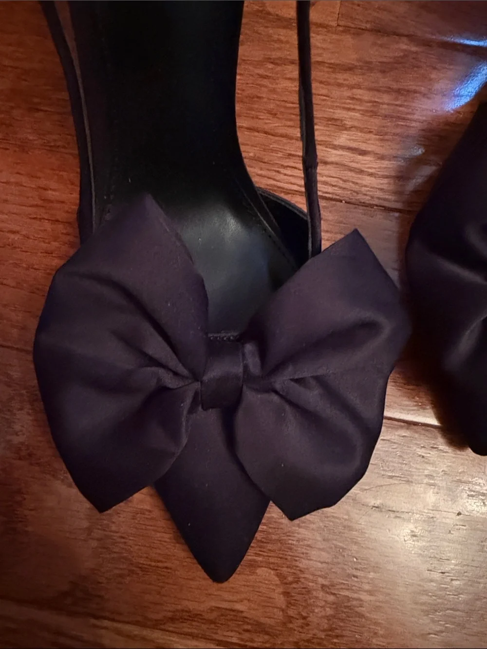 Express Black Pointed-Toe Slingback Heels with Bow